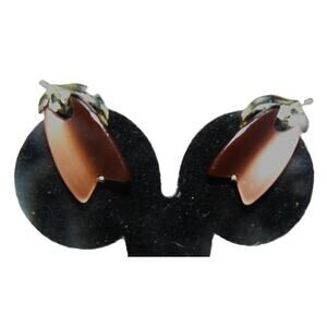 Vintage MCM Signed Lisner Clip-On Earrings  Brown Lucite Gold-Tone Leaf Design